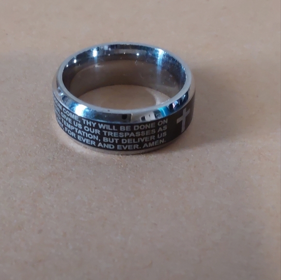 Christian Design Accessories,Men's Stainless Steel Lords Prayer ring Band,Size 9 - Picture 5 of 5